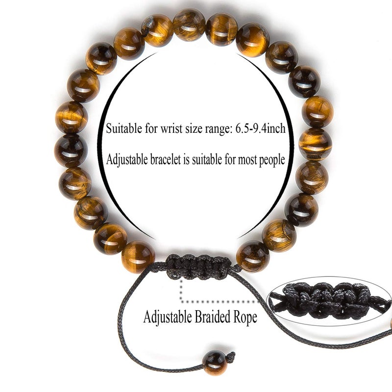 Hamoery Men Women 8mm Tiger Eye Stone Beads Bracelet Braided Rope Natural Stone Yoga Bracelet Bangle(Tiger Eye Stone) - Image 2